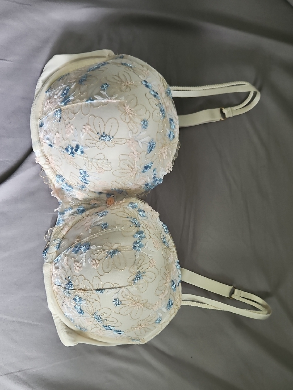 Victoria's Secret Cream Bra with Blue and Blush Floral Embroidery